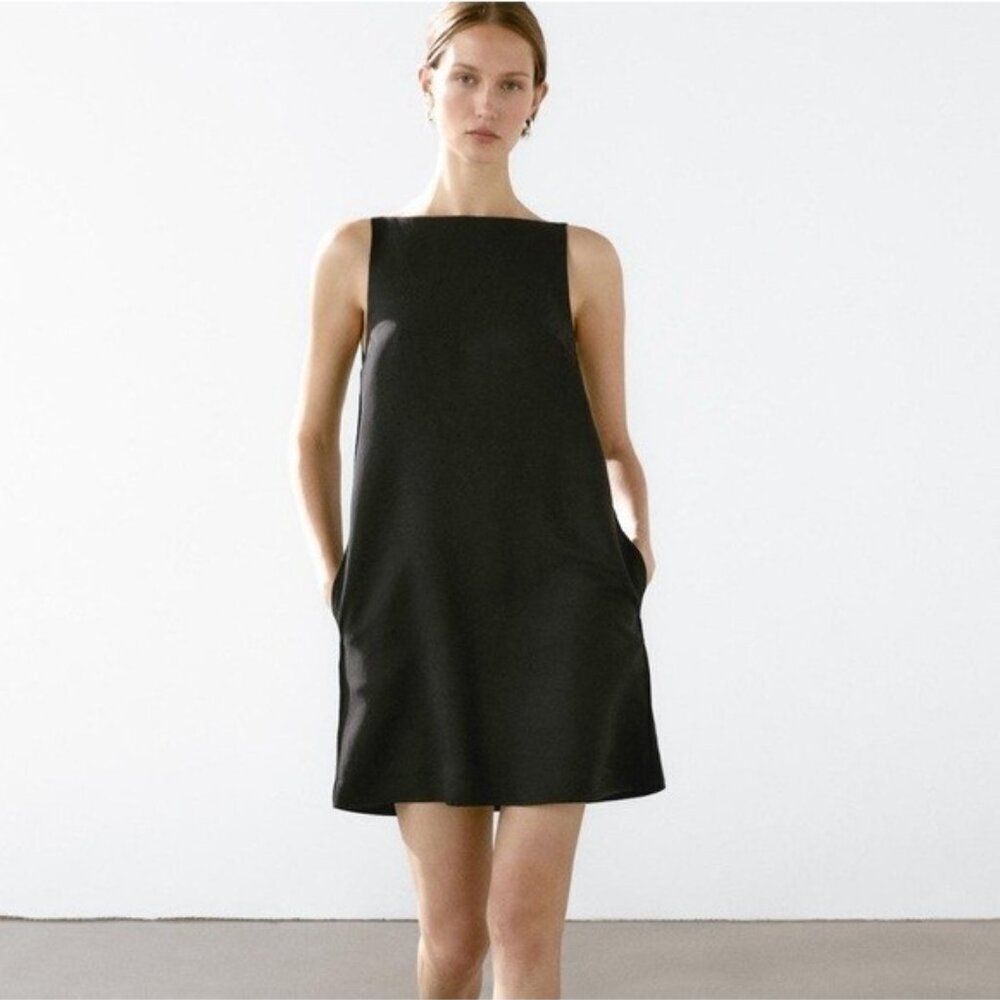 Massimo Dutti Womens Mini Dress EU 36 US 4 Black Sleeveless 6651/591 NWT